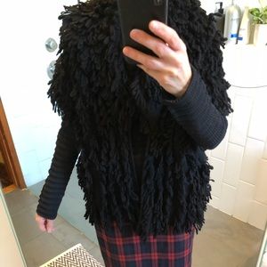 DKNY PURE Black Wool-blend Loopy Collared Sleeveless Open/front Sweater